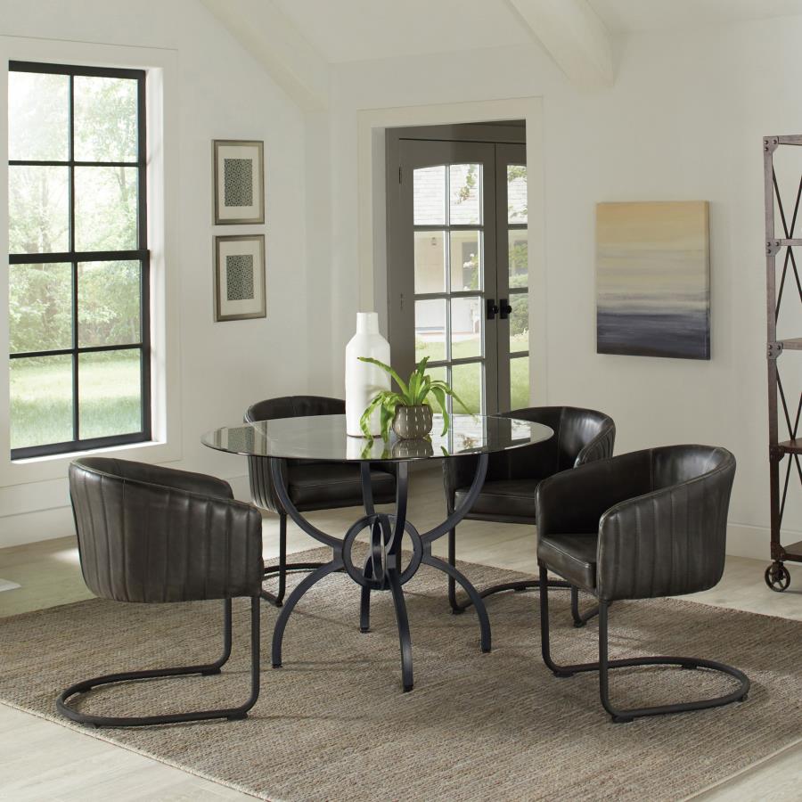 Aviano 5-piece Round Glass Top Dining Table Set Gunmetal (image for) Aviano 5-piece Round Glass Top Dining Table Set Gunmetal
