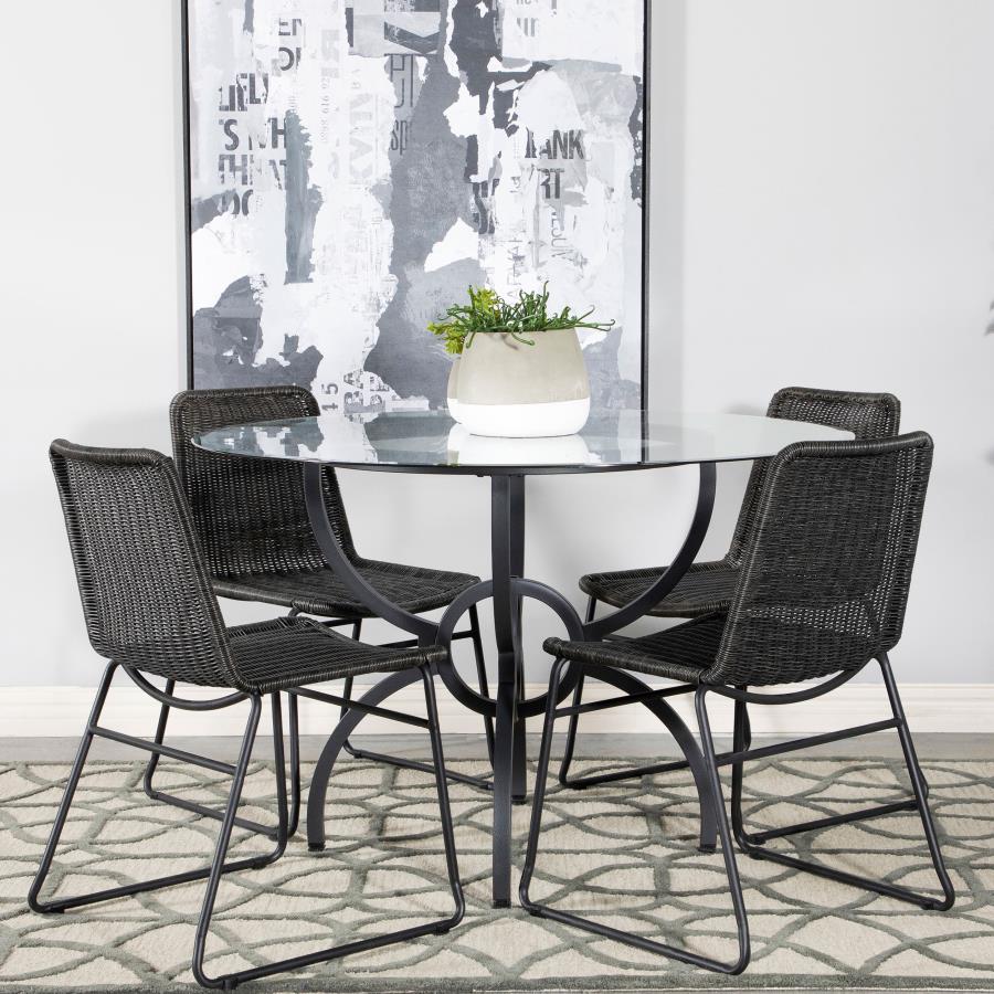 Aviano 5-piece Round Glass Top Dining Table Set Gunmetal (image for) Aviano 5-piece Round Glass Top Dining Table Set Gunmetal