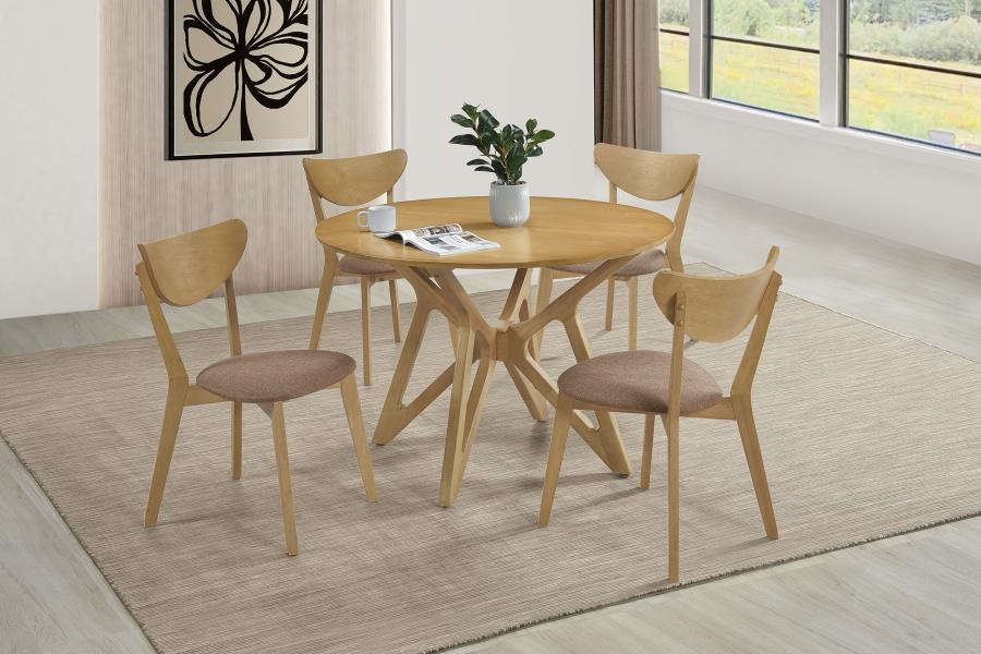 Elowen 5-piece Round Solid Wood Dining Set Light Walnut (image for) Elowen 5-piece Round Solid Wood Dining Set Light Walnut