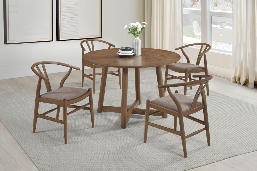 Dinah 5-piece Round Solid Wood Dining Set Walnut (image for) Dinah 5-piece Round Solid Wood Dining Set Walnut