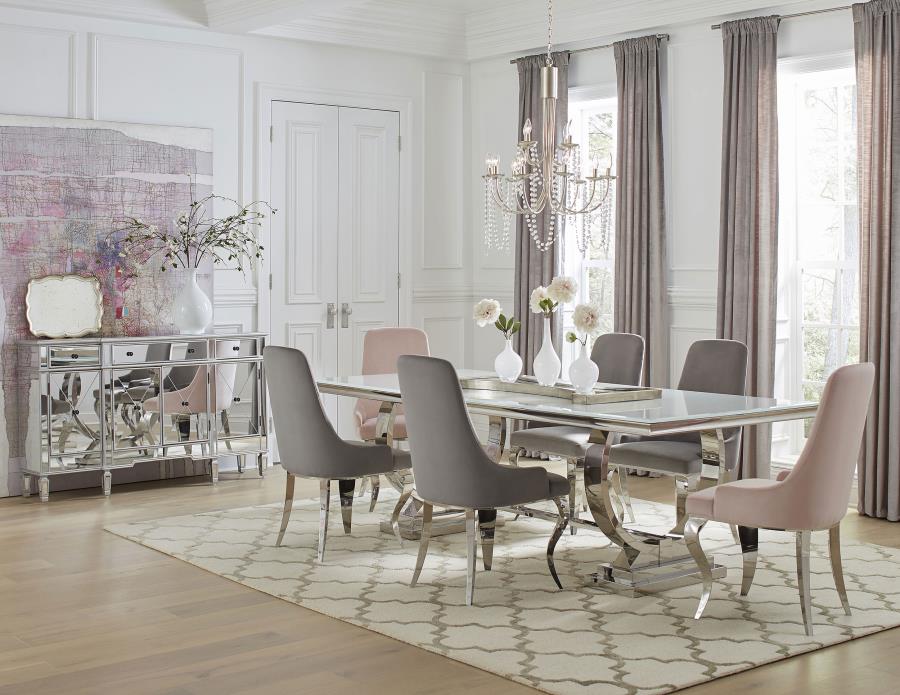 Antoine 7-piece Rectangular Glass Top Dining Set Grey & Pink (image for) Antoine 7-piece Rectangular Glass Top Dining Set Grey & Pink