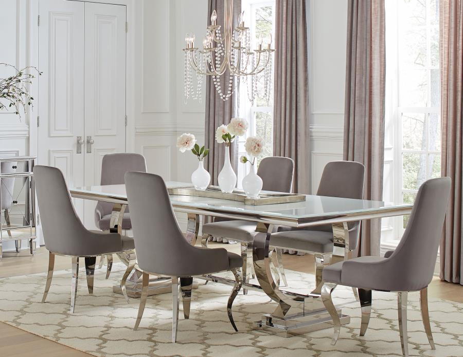 Antoine 7-piece Rectangular Glass Top Dining Table Set Grey (image for) Antoine 7-piece Rectangular Glass Top Dining Table Set Grey
