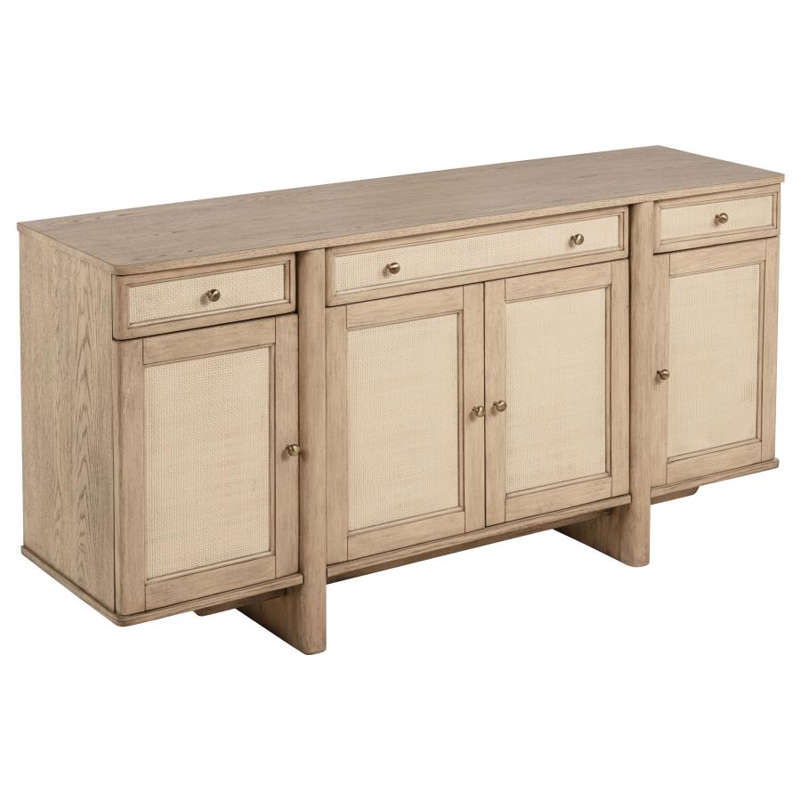 Kailani 4-door Cane Sideboard Buffet Cabinet Beige Oak (image for) Kailani 4-door Cane Sideboard Buffet Cabinet Beige Oak