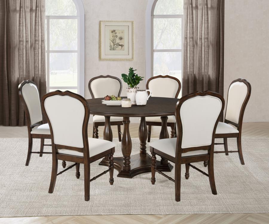 Landon 7-piece 60-inch Round Dining Table Set Rich Brown (image for) Landon 7-piece 60-inch Round Dining Table Set Rich Brown