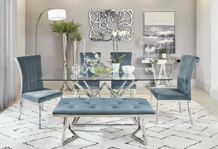 Beaufort 6-piece Rectangular Dining Set Chrome and Grey (image for) Beaufort 6-piece Rectangular Dining Set Chrome and Grey