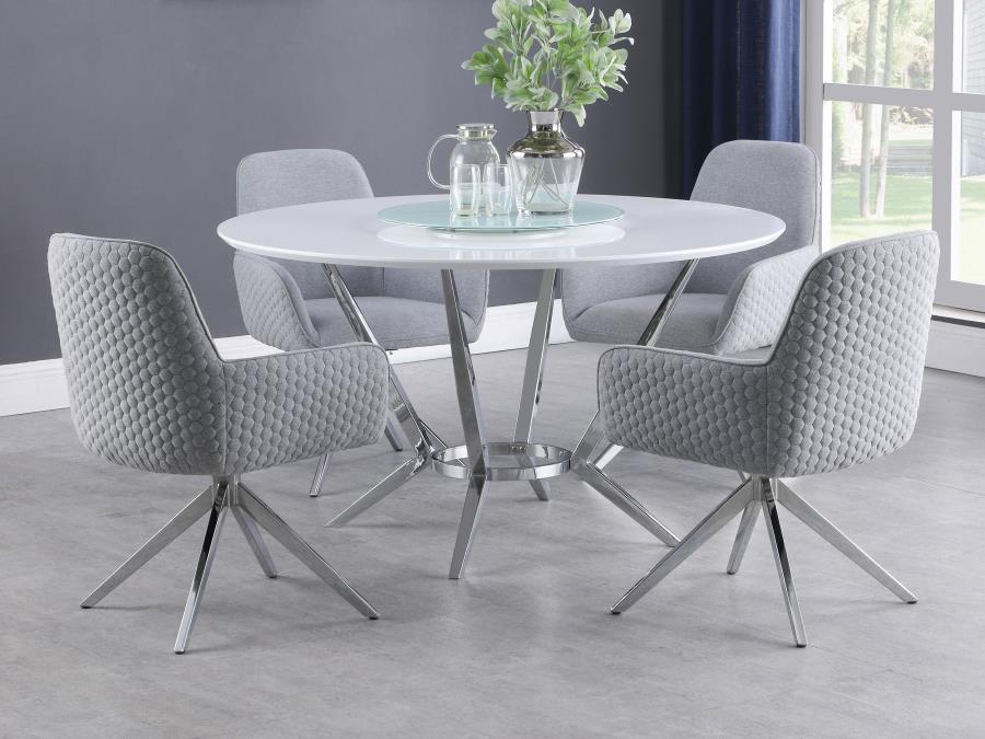 Abby 5-piece Round Dining Table Set White High Gloss (image for) Abby 5-piece Round Dining Table Set White High Gloss