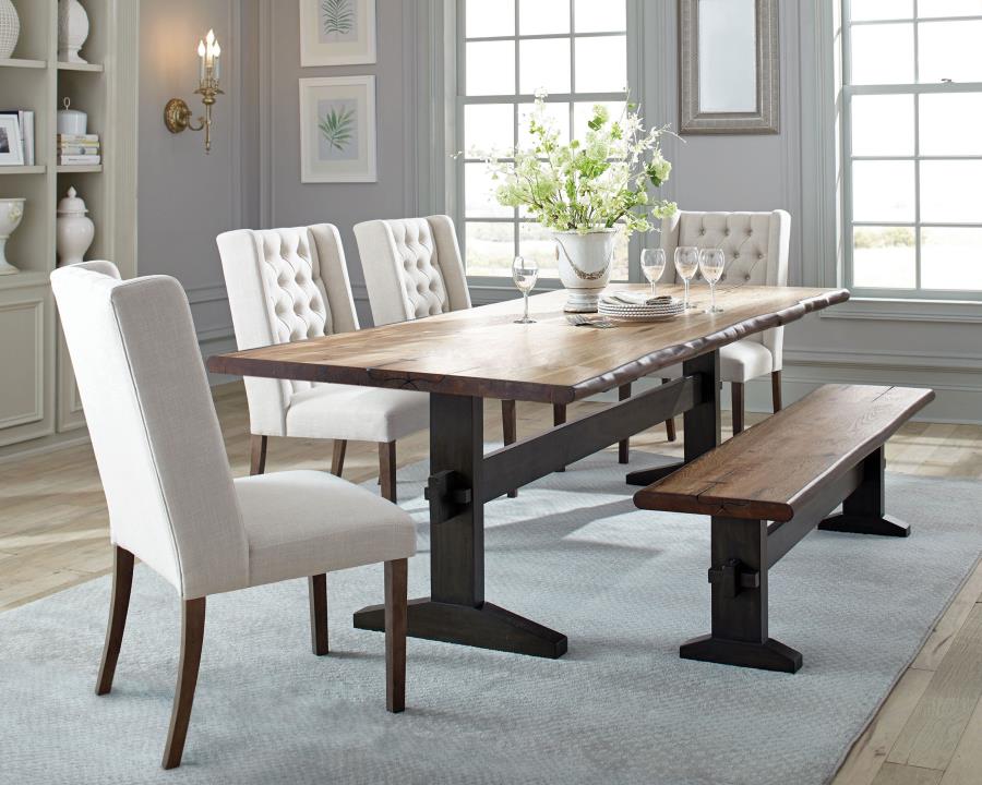 Bexley 6-piece Rectangular Live Edge Dining Table Set Honey (image for) Bexley 6-piece Rectangular Live Edge Dining Table Set Honey
