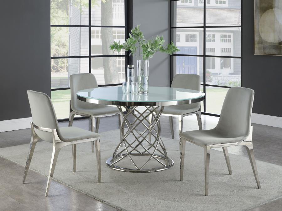 Irene 5-piece Round Glass Top Dining Set White and Chrome (image for) Irene 5-piece Round Glass Top Dining Set White and Chrome
