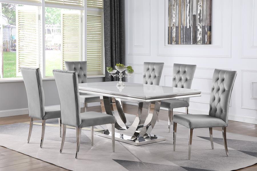 Kerwin 7-piece Rectangular Dining Table Set Grey and Chrome (image for) Kerwin 7-piece Rectangular Dining Table Set Grey and Chrome