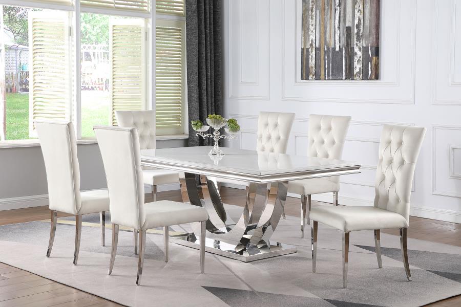 Kerwin 7-piece Rectangular Dining Table Set White and Chrome (image for) Kerwin 7-piece Rectangular Dining Table Set White and Chrome