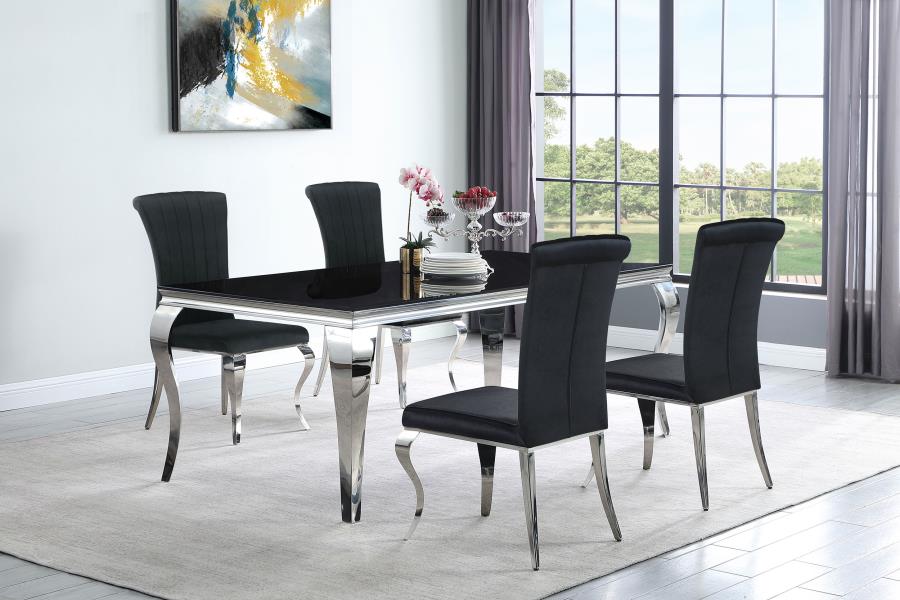 Carone 5-piece 81" Rectangular Black Glass Dining Set Black (image for) Carone 5-piece 81" Rectangular Black Glass Dining Set Black