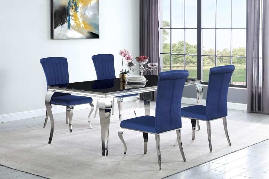 Carone 5-piece 81" Rectangular Black Glass Dining Set Blue (image for) Carone 5-piece 81" Rectangular Black Glass Dining Set Blue