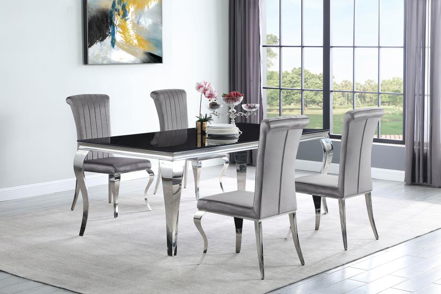 Carone 5-piece 81" Rectangular Black Glass Dining Set Grey (image for) Carone 5-piece 81" Rectangular Black Glass Dining Set Grey