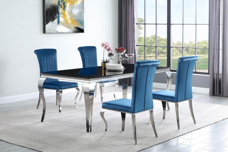 Carone 5-piece 81" Rectangular Black Glass Dining Set Teal (image for) Carone 5-piece 81" Rectangular Black Glass Dining Set Teal