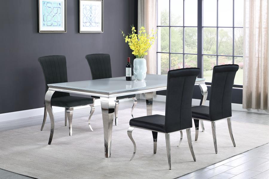 Carone 5-piece 81" Rectangular White Glass Dining Set Black (image for) Carone 5-piece 81" Rectangular White Glass Dining Set Black