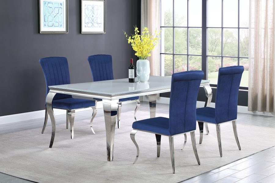 Carone 5-piece 81" Rectangular White Glass Dining Set Blue (image for) Carone 5-piece 81" Rectangular White Glass Dining Set Blue