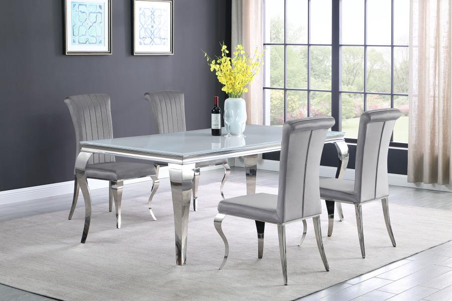 Carone 5-piece 81" Rectangular White Glass Dining Set Grey (image for) Carone 5-piece 81" Rectangular White Glass Dining Set Grey