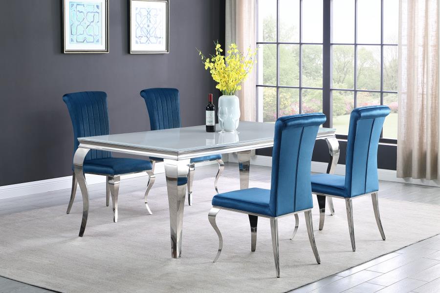 Carone 5-piece 81" Rectangular White Glass Dining Set Teal (image for) Carone 5-piece 81" Rectangular White Glass Dining Set Teal