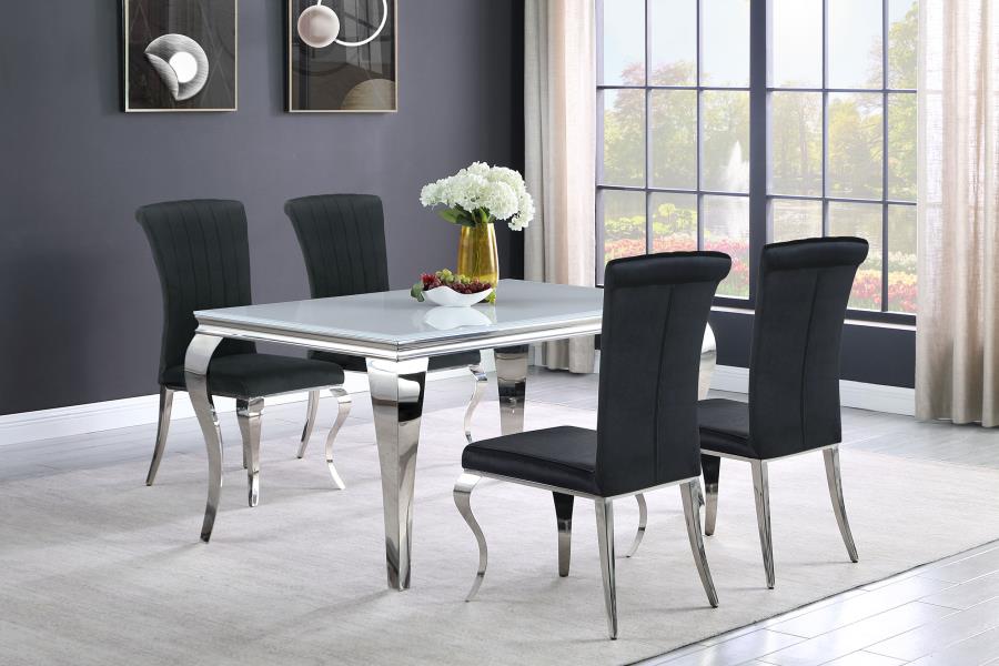 Carone 5-piece 61" Rectangular White Glass Dining Set Black (image for) Carone 5-piece 61" Rectangular White Glass Dining Set Black
