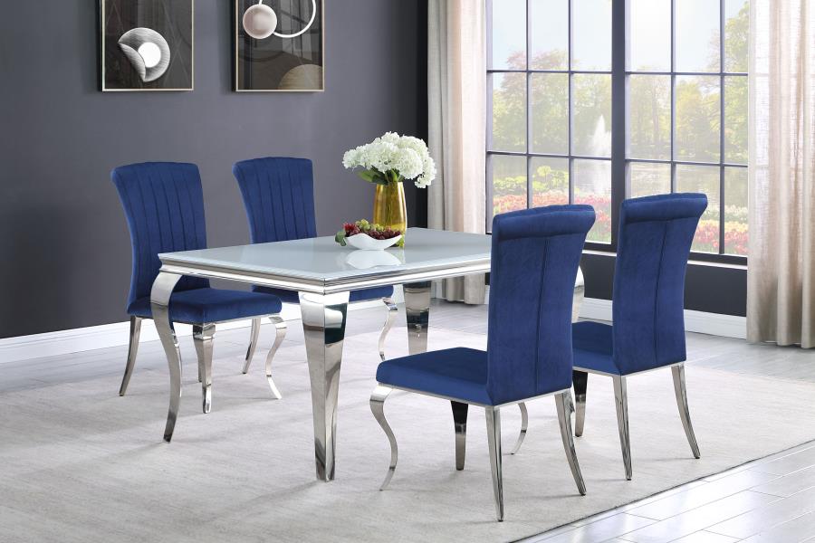 Carone 5-piece 61" Rectangular White Glass Dining Set Blue (image for) Carone 5-piece 61" Rectangular White Glass Dining Set Blue