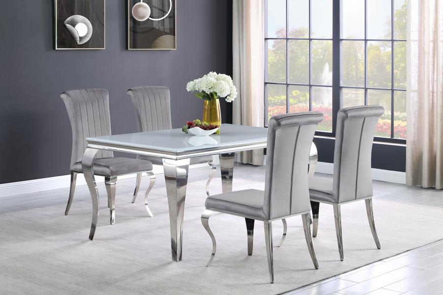 Carone 5-piece 61" Rectangular White Glass Dining Set Grey (image for) Carone 5-piece 61" Rectangular White Glass Dining Set Grey