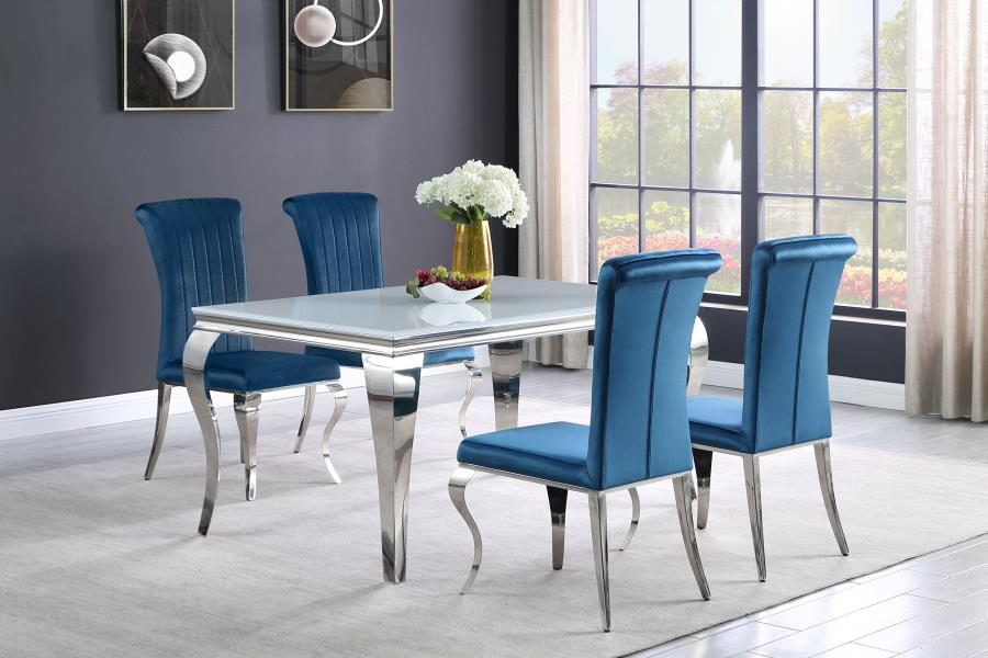 Carone 5-piece 61" Rectangular White Glass Dining Set Teal (image for) Carone 5-piece 61" Rectangular White Glass Dining Set Teal