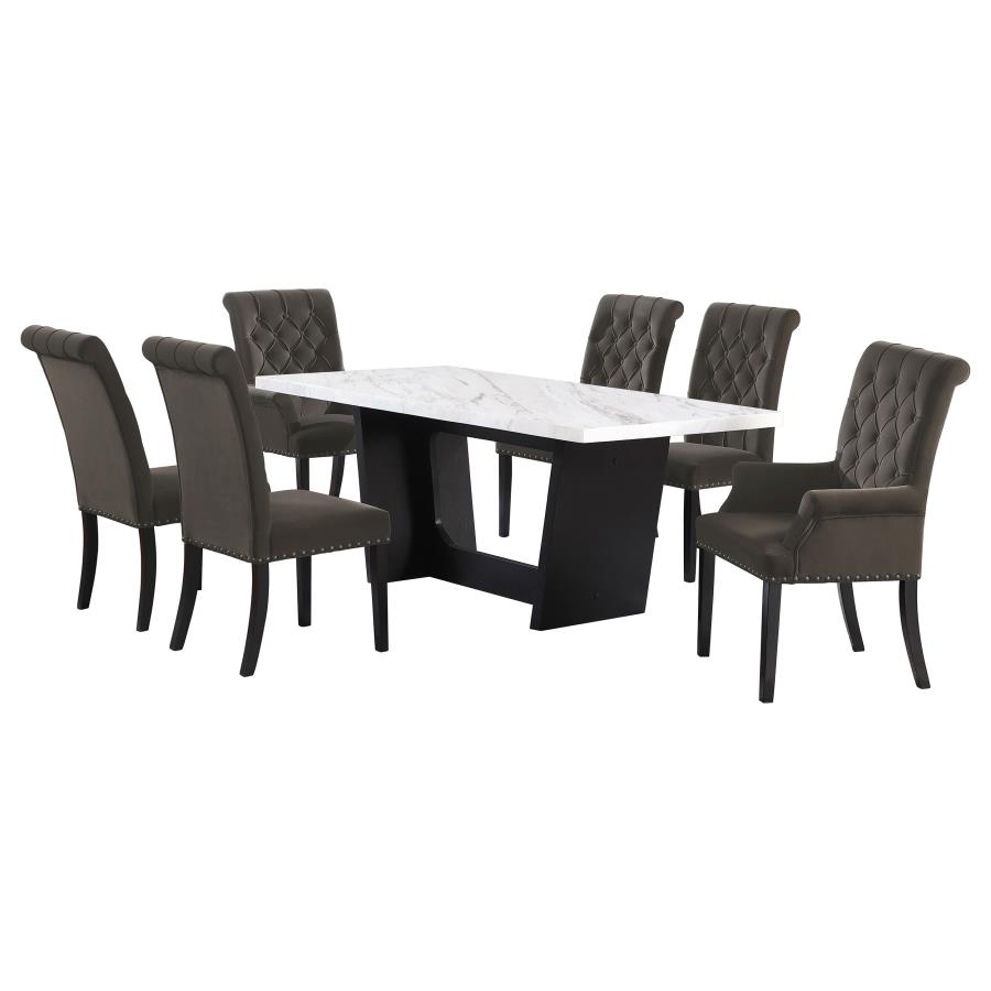 Sherry 7-piece Rectangular Marble Top Dining Table Set Brown (image for) Sherry 7-piece Rectangular Marble Top Dining Table Set Brown