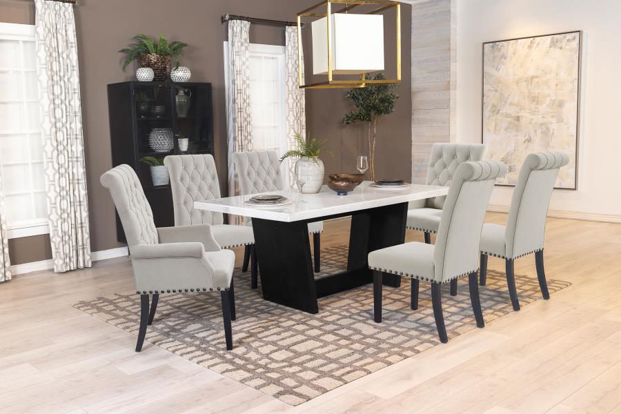 Sherry 7-piece Rectangular Marble Top Dining Table Set Sand (image for) Sherry 7-piece Rectangular Marble Top Dining Table Set Sand