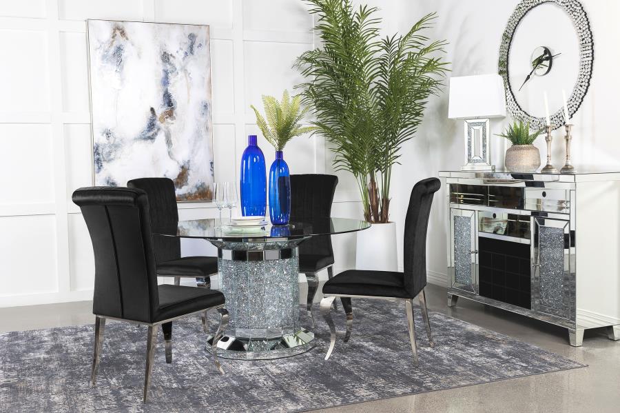 Ellie 5-piece Mirrored Pedestal Dining Table Set Black (image for) Ellie 5-piece Mirrored Pedestal Dining Table Set Black