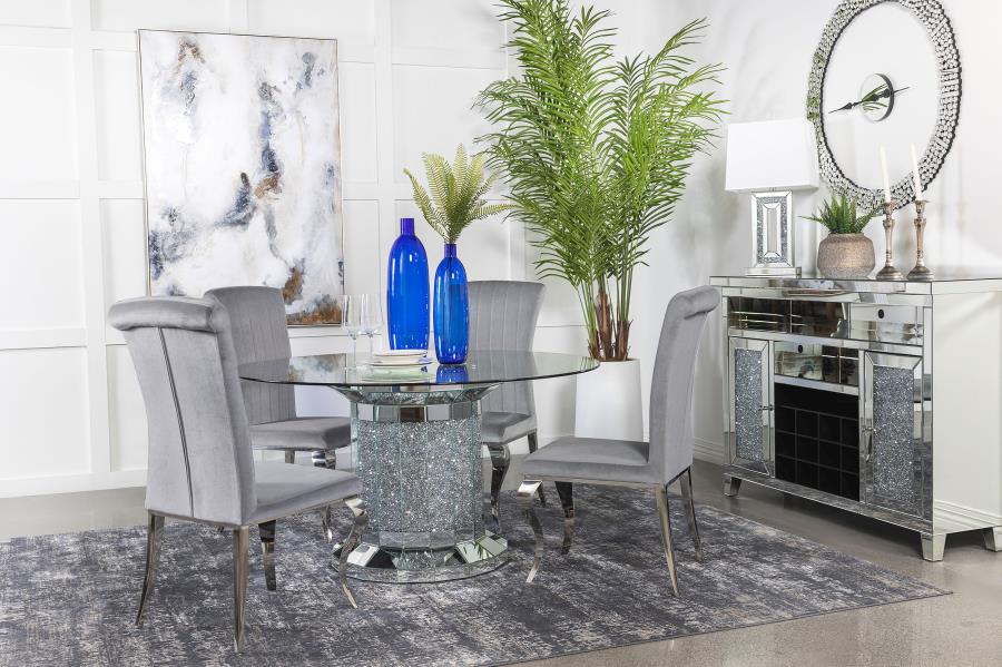 Ellie 5-piece Mirrored Pedestal Dining Table Set Grey (image for) Ellie 5-piece Mirrored Pedestal Dining Table Set Grey