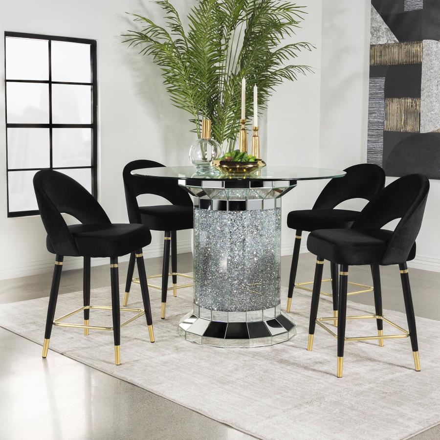 Ellie 5-piece Mirrored Counter Height Dining Table Set Black (image for) Ellie 5-piece Mirrored Counter Height Dining Table Set Black