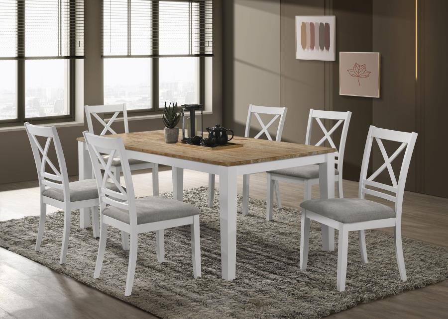 Hollis 7-piece Rectangular Dining Table Set Brown and White (image for) Hollis 7-piece Rectangular Dining Table Set Brown and White