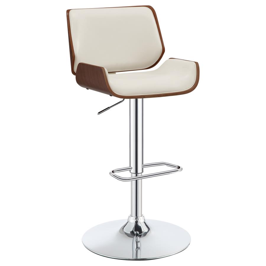 Folsom Upholstered Adjustable Bar Stool Ecru and Chrome (image for) Folsom Upholstered Adjustable Bar Stool Ecru and Chrome