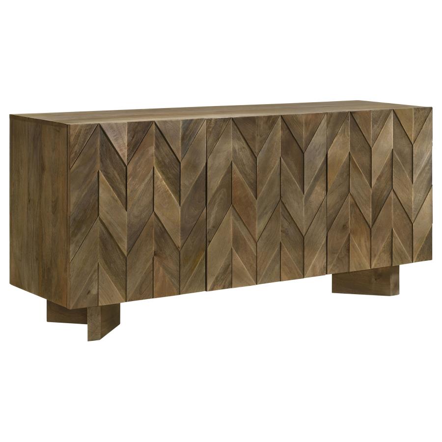 Tyler 3-door Solid Wood Sideboard Buffet Cabinet Mango Brown (image for) Tyler 3-door Solid Wood Sideboard Buffet Cabinet Mango Brown