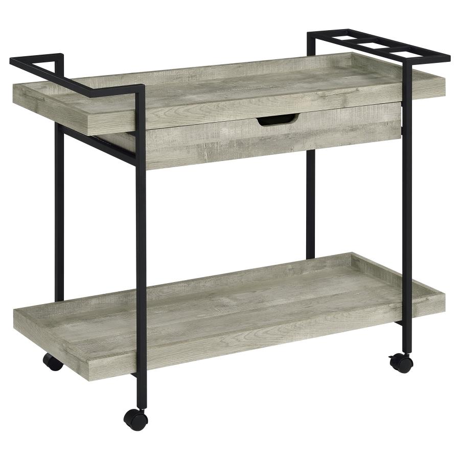Ventura 1-drawer Engineered Wood Bar Cart Grey Driftwood (image for) Ventura 1-drawer Engineered Wood Bar Cart Grey Driftwood