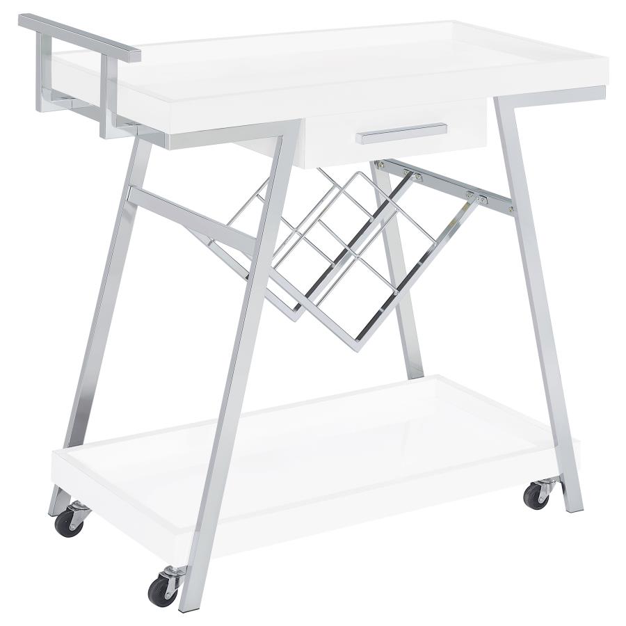 Kinney 1-drawer Engineered Wood Bar Cart White High Gloss (image for) Kinney 1-drawer Engineered Wood Bar Cart White High Gloss
