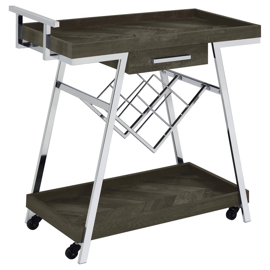 Kinney 1-drawer Engineered Wood Bar Cart Rustic Grey (image for) Kinney 1-drawer Engineered Wood Bar Cart Rustic Grey