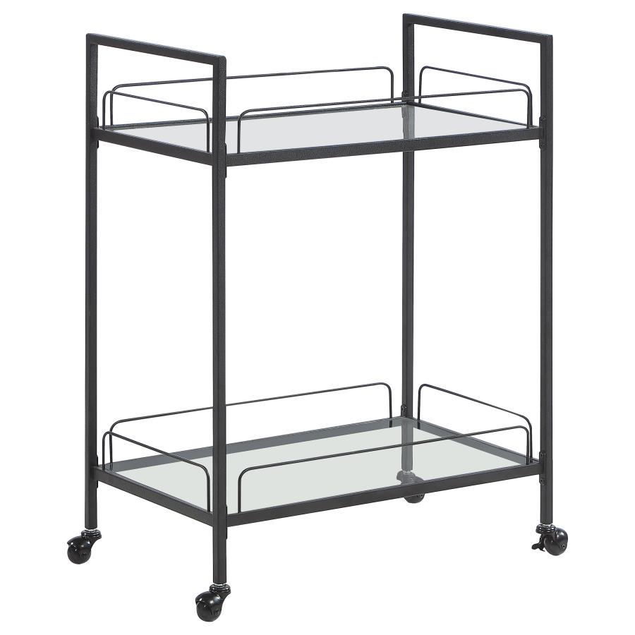 Curltis 2-tier Rectangular Glass Shelf Metal Bar Cart Black (image for) Curltis 2-tier Rectangular Glass Shelf Metal Bar Cart Black