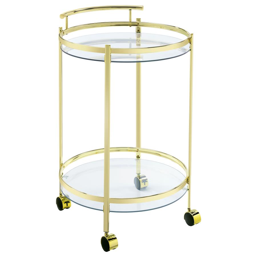 Chrissy 2-tier Round Glass Shelf Metal Bar Cart Brass (image for) Chrissy 2-tier Round Glass Shelf Metal Bar Cart Brass