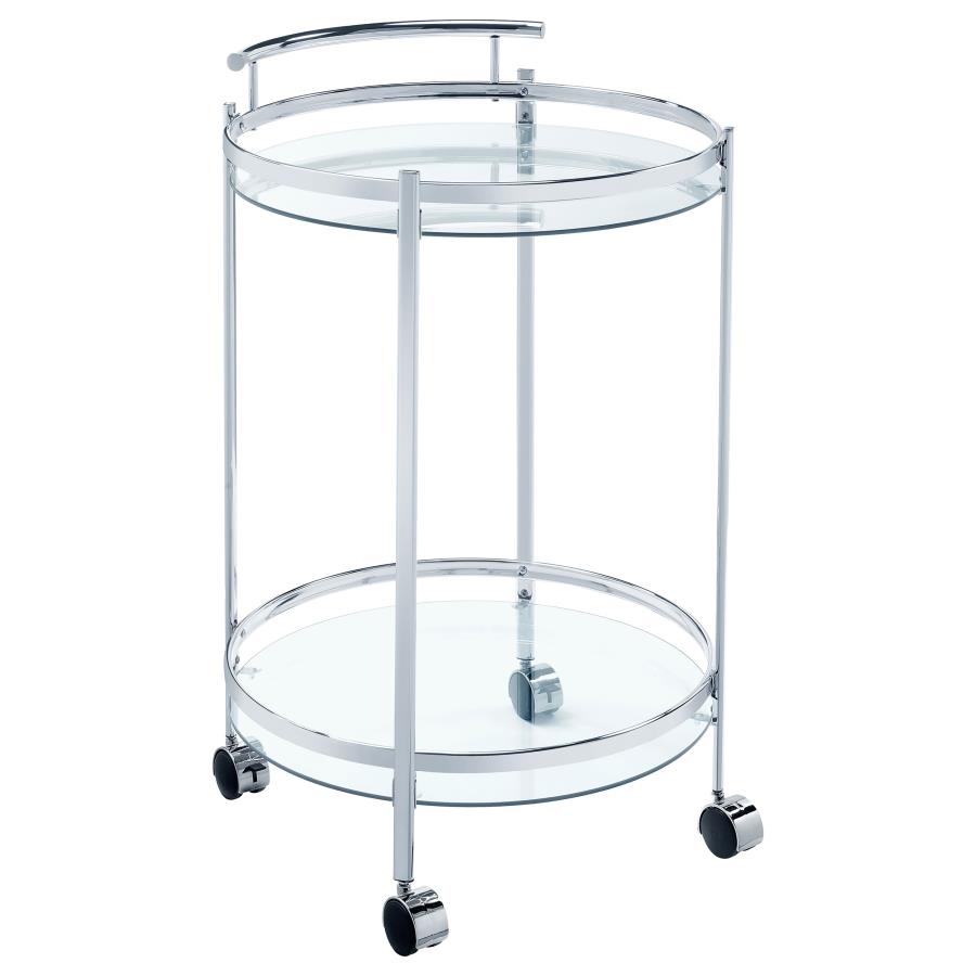 Chrissy Round Glass Shelf Metal Bar Cart Chrome (image for) Chrissy Round Glass Shelf Metal Bar Cart Chrome