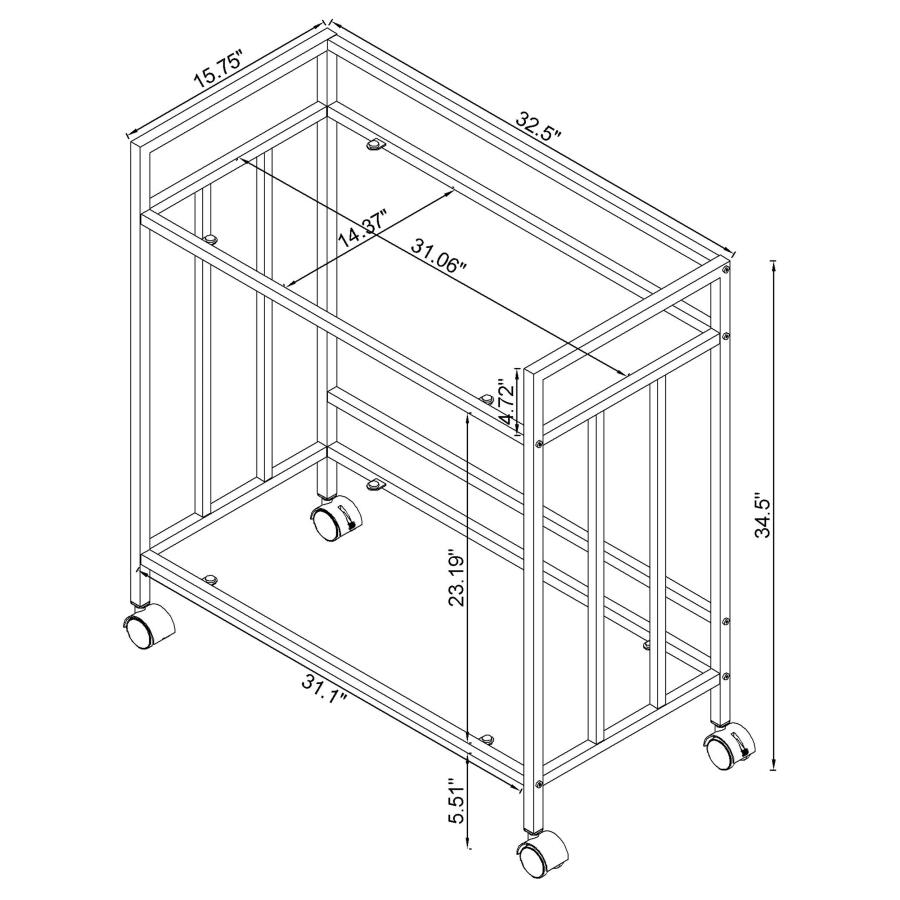 Modal Additional Images for Cara 2-tier Rectangular Glass Shelf Metal Bar Cart Brass