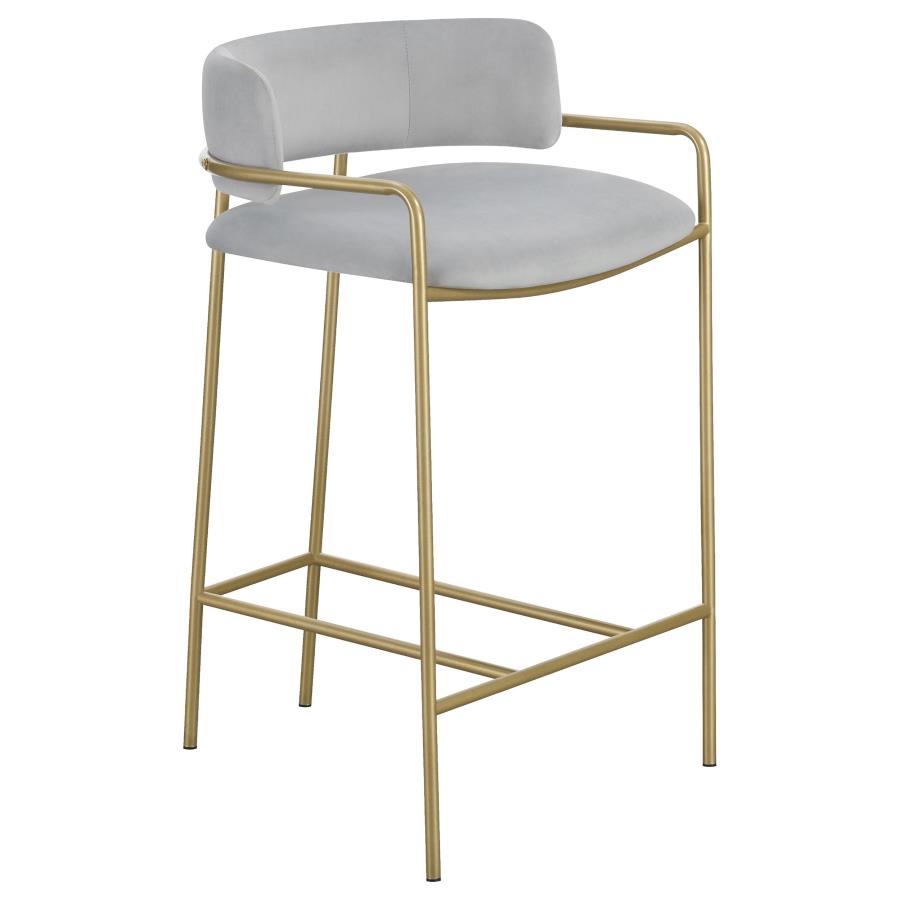 Comstock Upholstered Low Back Stool Grey and Gold (image for) Comstock Upholstered Low Back Stool Grey and Gold