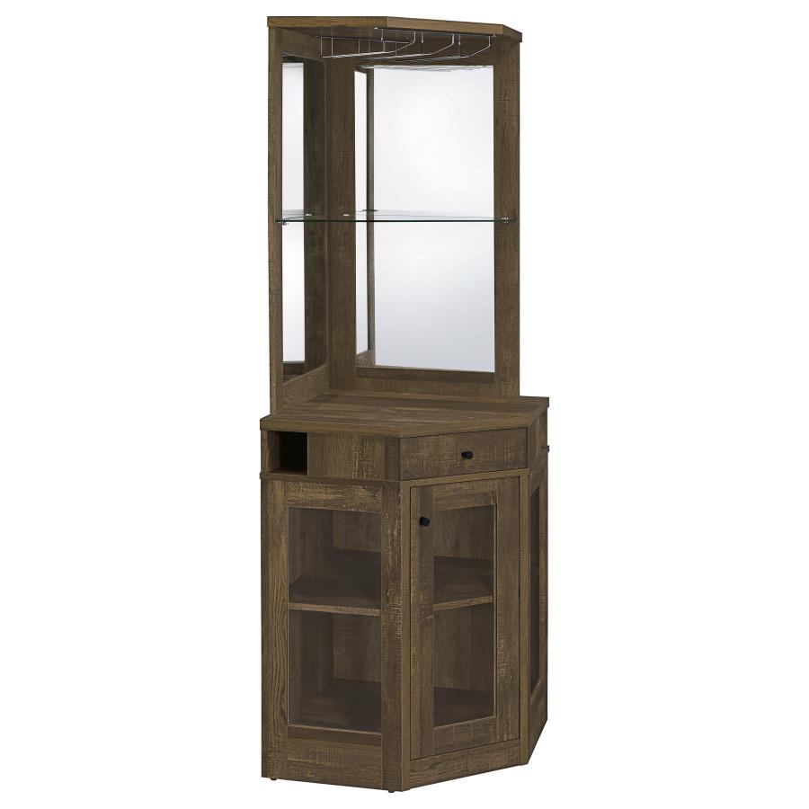 Alviso 1-drawer Corner Home Bar Wine Cabinet Rustic Oak (image for) Alviso 1-drawer Corner Home Bar Wine Cabinet Rustic Oak