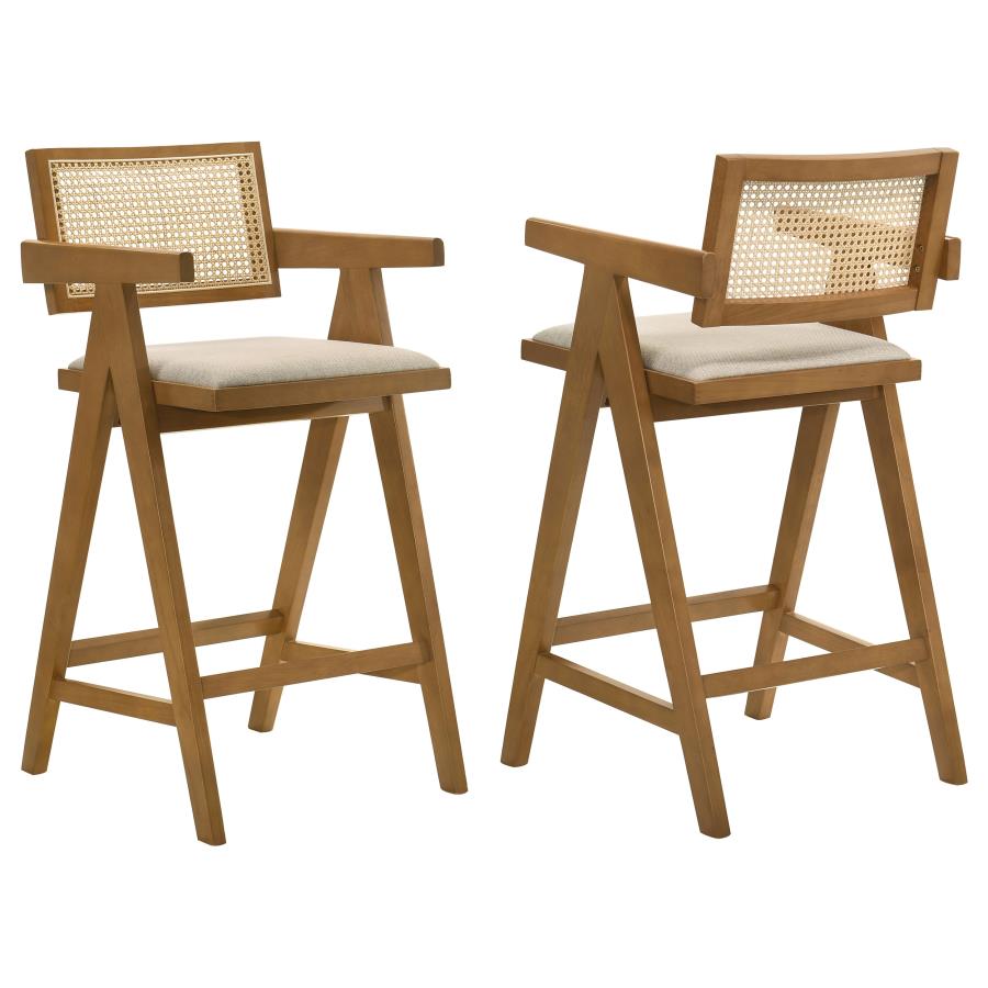 Kane Woven Rattan Wood Bar Chair Light Walnut (Set of 2) (image for) Kane Woven Rattan Wood Bar Chair Light Walnut (Set of 2)