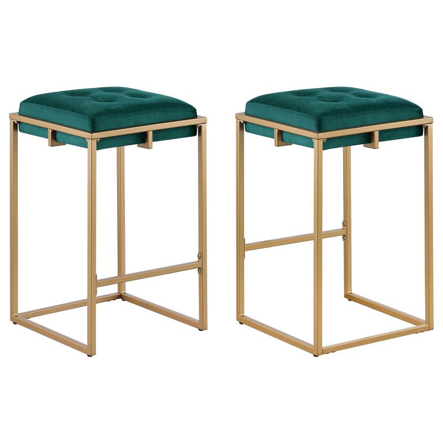 Nadia Upholstered Backless Counter Stool Green (Set of 2) (image for) Nadia Upholstered Backless Counter Stool Green (Set of 2)