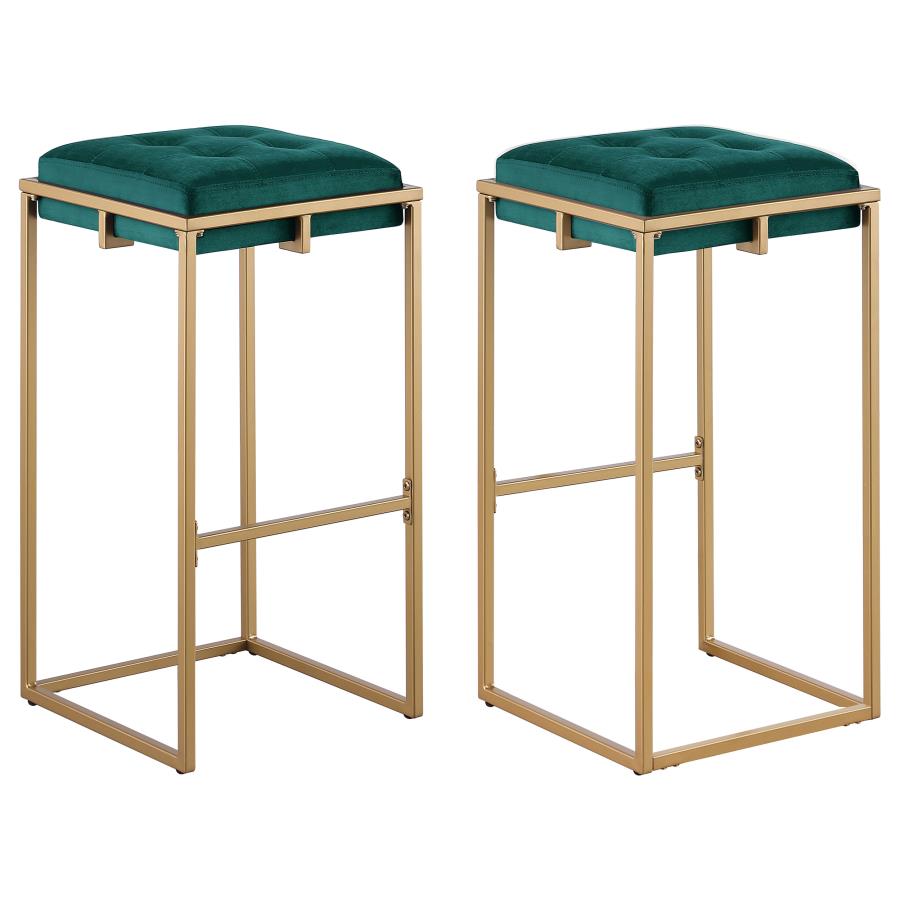 Nadia Upholstered Backless Bar Stool Green (Set of 2) (image for) Nadia Upholstered Backless Bar Stool Green (Set of 2)
