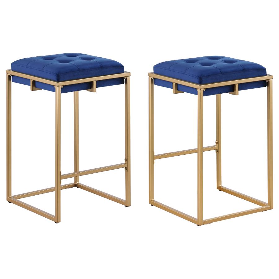 Nadia Upholstered Backless Counter Stool Blue (Set of 2) (image for) Nadia Upholstered Backless Counter Stool Blue (Set of 2)