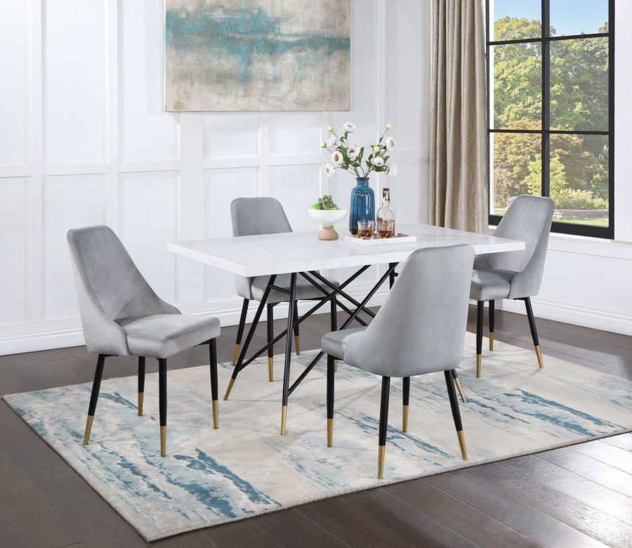 Gabrielle 5-piece Marble Top Dining Table Set White and Grey (image for) Gabrielle 5-piece Marble Top Dining Table Set White and Grey