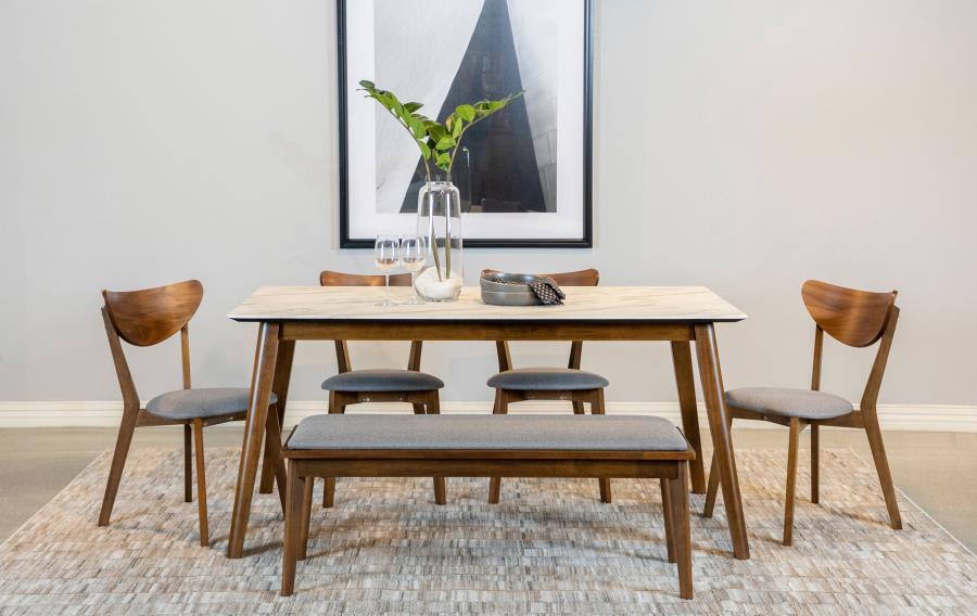 Everett 6-piece Rectangular Dining Table Set Natural Walnut (image for) Everett 6-piece Rectangular Dining Table Set Natural Walnut