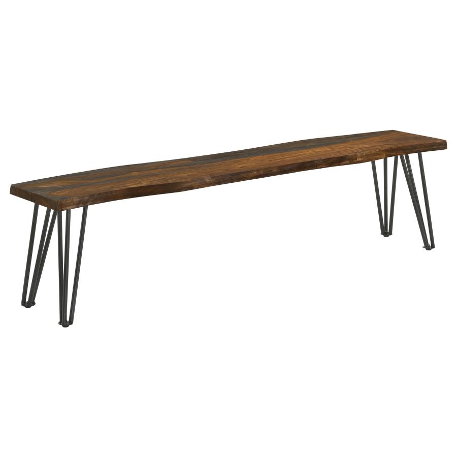 Neve Live Edge Wood Dining Bench Hairpin Legs Grey Sheesham (image for) Neve Live Edge Wood Dining Bench Hairpin Legs Grey Sheesham
